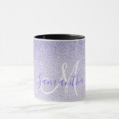 Moderner Lila Glitzer Glitzern Personalisiert Name Tasse (Zentrum)