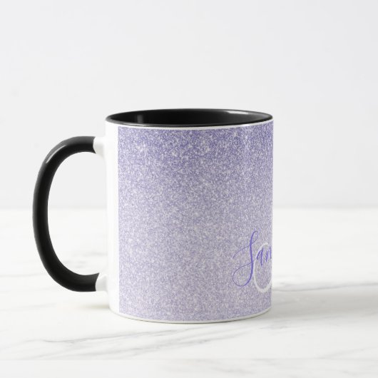 Moderner Lila Glitzer Glitzern Personalisiert Name Tasse (Links)