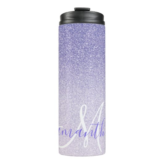 Moderner Lila Glitzer Glitzern Personalisiert Name Thermosbecher (Vorderseite)