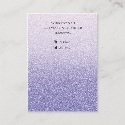 Moderner Lila Glitzer Glitzern verdienen Visitenkarte (Rückseite)