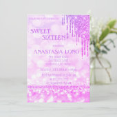 Moderner Lila Glitzer Sweer 16 Save The Date (Stehend Vorderseite)