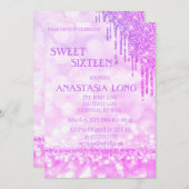 Moderner Lila Glitzer Sweer 16 Save The Date (Vorne/Hinten)