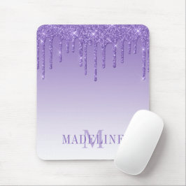 Moderner Lila Glitzer Tropfen Monogram Mousepad