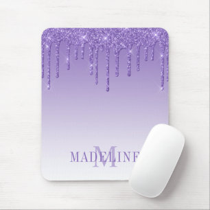 Moderner Lila Glitzer Tropfen Monogram Mousepad