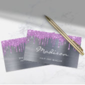 Moderner Lila Glitzer Tropfen Stylist Visitenkarte