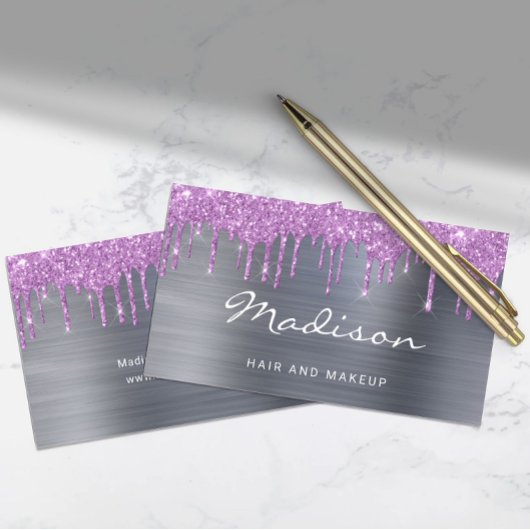 Moderner Lila Glitzer Tropfen Stylist Visitenkarte