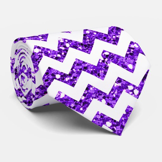 Moderner Lila Glitzer Zickzack Zig Fabric Mens Kra Krawatte (Gerollt)