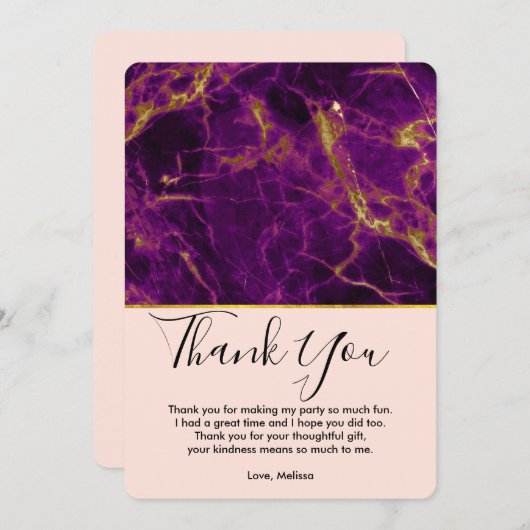 Moderner Lila-Gold-Abstrakter Marmor Dankeskarte (Vorne/Hinten)