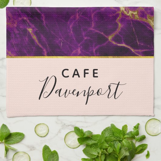 Moderner Lila-Gold-Abstrakter Marmor Geschirrtuch (Gefaltet)