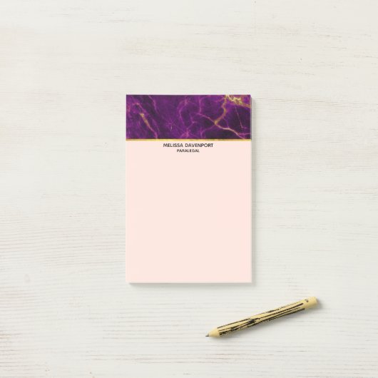 Moderner Lila-Gold-Abstrakter Marmor Post-it Klebezettel (Auf Schreibtisch)
