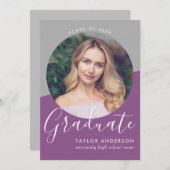Moderner Lila grauer Girl Foto Abschluss Einladung (Vorne/Hinten)