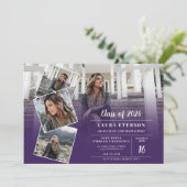 Moderner lila, minimalistischer Foto Abschluss Einladung (Stehend Vorderseite)