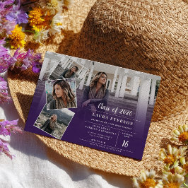 Moderner lila, minimalistischer Foto Abschluss Einladung