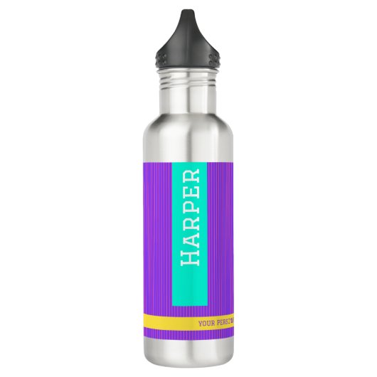 Moderner Lila Personalisierter Name Edelstahlflasche (Links)