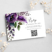 Moderner Lila QR-Code Elegante Blumenhochzeit RSVP Karte