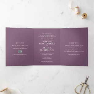 Moderner Lila QR-Code Elegante Hochzeit Dreifach Gefaltete Einladung