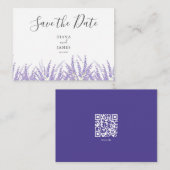 Moderner Lila QR-Code Save the Date Mitteilungskarte (Vorne/Hinten)