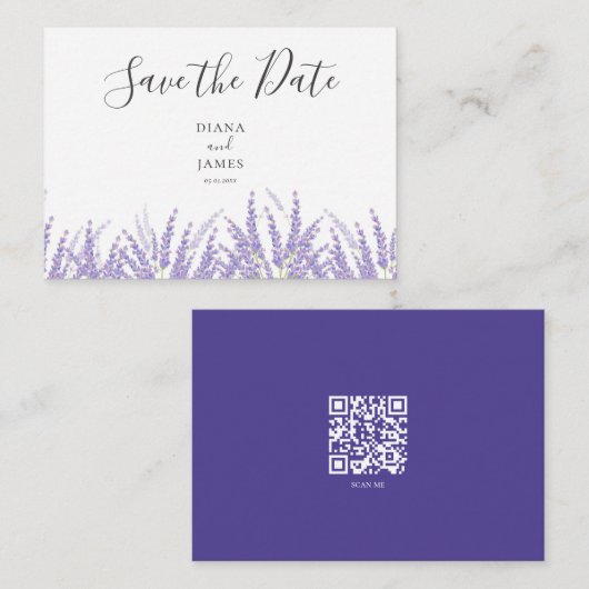 Moderner Lila QR-Code Save the Date Mitteilungskarte (Vorne/Hinten)