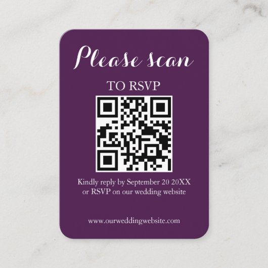 Moderner Lila QR Code & UAWG Wedding Begleitkarte (Vorderseite)
