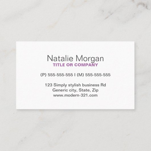 Moderner lila Redakteur für minimalistische Litera Visitenkarte (Rückseite)