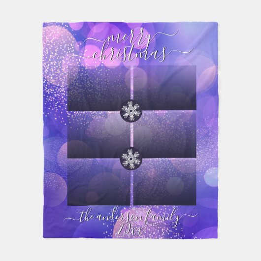 Moderner Lila Rosa Gold Glitzer Frohe Weihnachten Fleecedecke (Vorderseite)