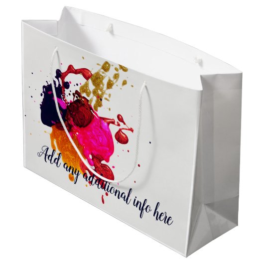 Moderner Lila rosafarbener Spritzer Große Geschenktüte (Rückseite Schrägansicht)