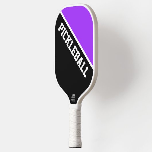 Moderner Lila schwarzer Farbblock Pickleball Schläger (Links)