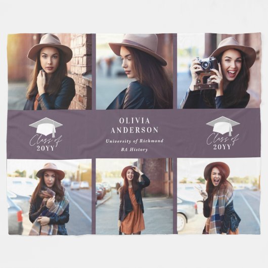 Moderner lila Script-Abschluss mit mehreren Fotos Fleecedecke (Vorderseite (Horizontal))