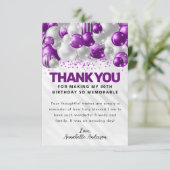 Moderner Lila Silberballon Glam Glitzer Geburtstag Dankeskarte (Stehend Vorderseite)