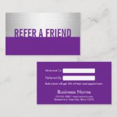 Moderner lila silberner Schönheits-Salon der Empfehlungskarte (Vorne/Hinten)