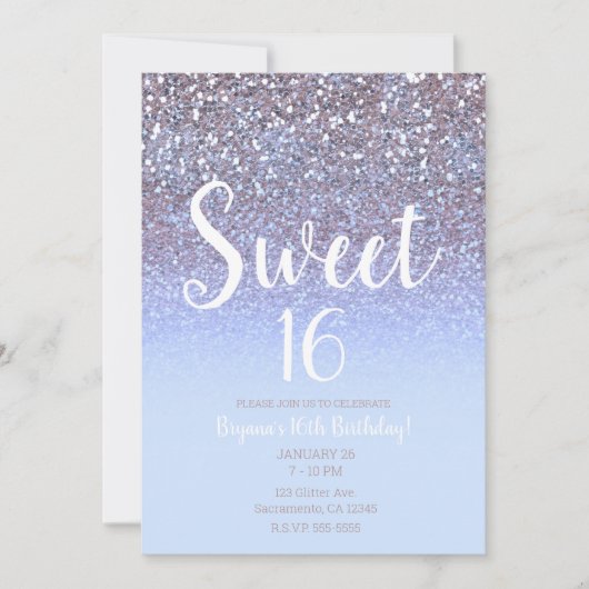 Moderner Lila Silver Glam Glitzer Sweet 16 Einladung (Vorderseite)