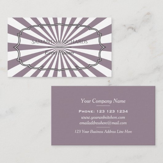 Moderner Lila Sonnenstrahl Streifen Visitenkarte (Vorne/Hinten)