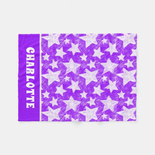 Moderner, Lila Star-Muster - Personalisierter Name Fleecedecke (Vorderseite (Horizontal))