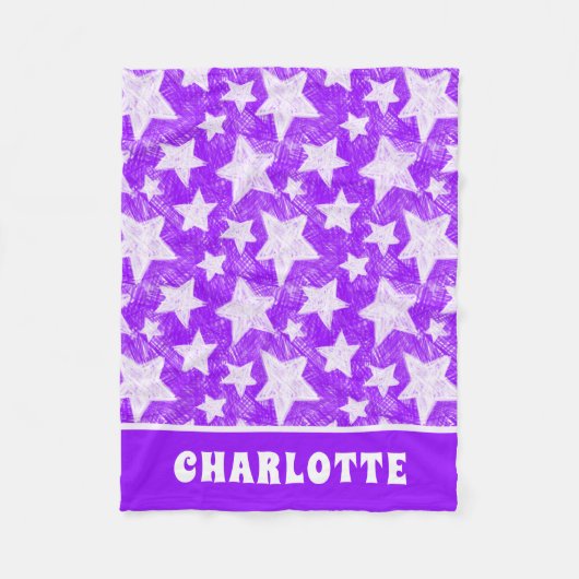 Moderner, Lila Star-Muster - Personalisierter Name Fleecedecke (Vorderseite)