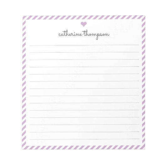Moderner Lila Strip Feminine Herzname Notizblock (Vorderseite)