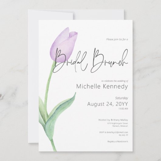 Moderner Lila Tulip Solo Bridal Brunch Einladung (Vorderseite)