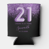 Moderner Lila und schwarzer Glitzer 21. Geburtstag Dosenkühler (Vorderseite)