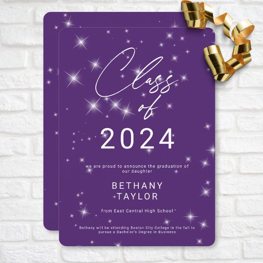 Moderner Lila und weißer Sparkon-Abschluss Ankündigung