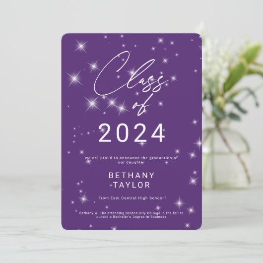 Moderner Lila und weißer Sparkon-Abschluss Ankündigung (Stehend Vorderseite)