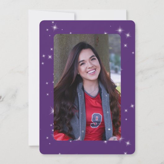 Moderner Lila und weißer Sparkon-Abschluss Ankündigung (Rückseite)