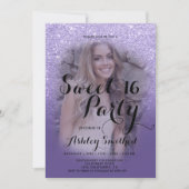 Moderner lila violetter Glitzer ombre Foto Sweet 1 Einladung (Vorderseite)