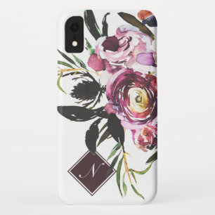 Moderner lila Watercolorchic-Blumenmonogramm Case-Mate iPhone Hülle