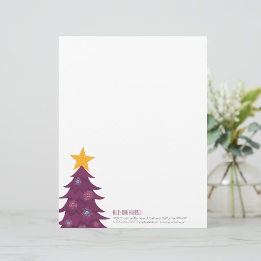 Moderner lila Weihnachtsbaum-persönlicher Briefbogen (Stehend Vorderseite)