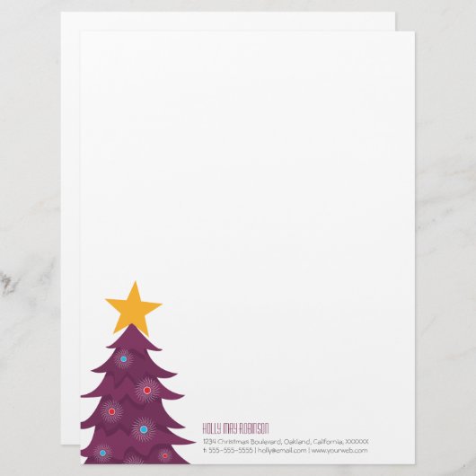 Moderner lila Weihnachtsbaum-persönlicher Briefbogen (Vorne/Hinten)