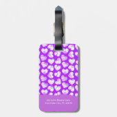 Moderner Lila weißer Doodled Herzname Valentine Gepäckanhänger (Rückseite vertikal)
