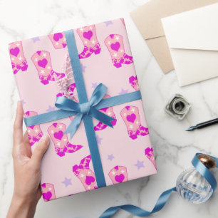 Moderner Lilac Pink Cowgirl Western Boots Stars Geschenkpapier