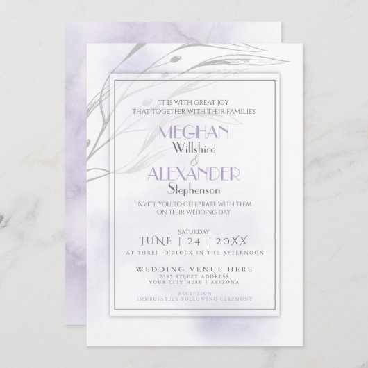 Moderner Lilac Watercolor Splash Einladung (Vorne/Hinten)