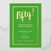 Moderner Limettengrün & Gold Foil 50. Geburtstag Folieneinladung (Vorderseite)