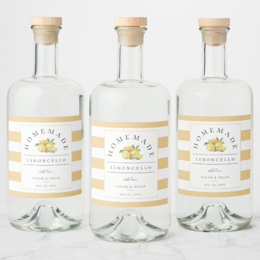 Moderner Limoncello Rustikaler Gelber Streifen Alkoholflaschenetikett (Flaschen)