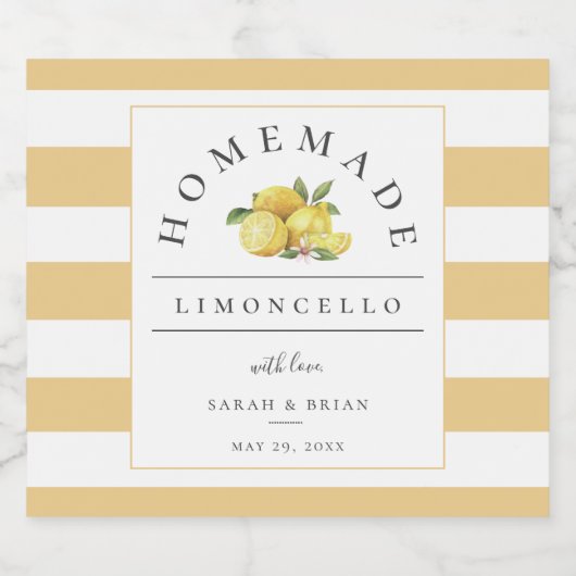 Moderner Limoncello Rustikaler Gelber Streifen Alkoholflaschenetikett (Einzelnes Label)